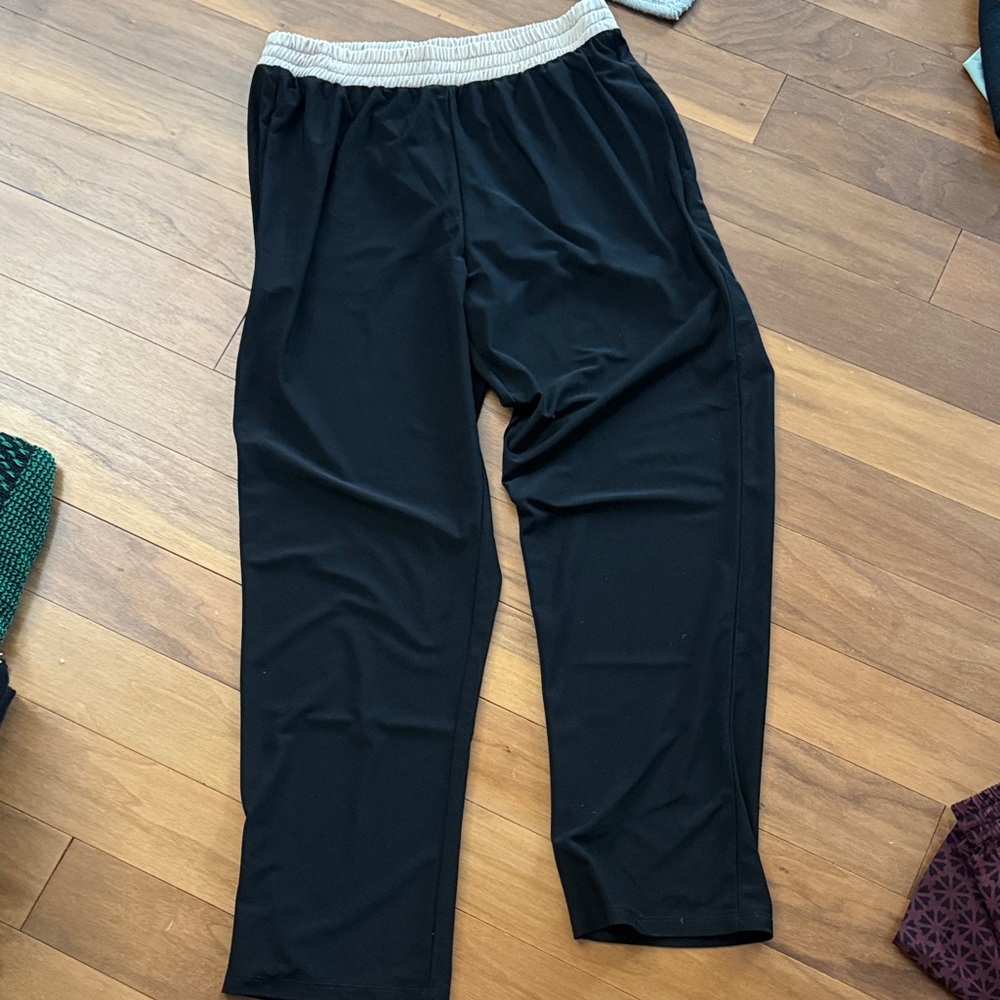 Zara Elastic Waist Pull-On Pants in Black with Cream Trim - Size S!